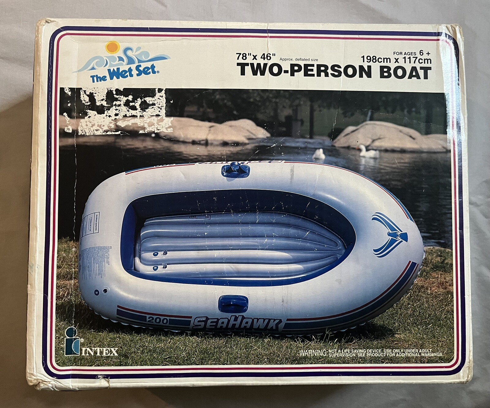 Vintage 1993 Wet Set Intex Two Person Boat Seahawk 200 White 78”x46” Inflatable