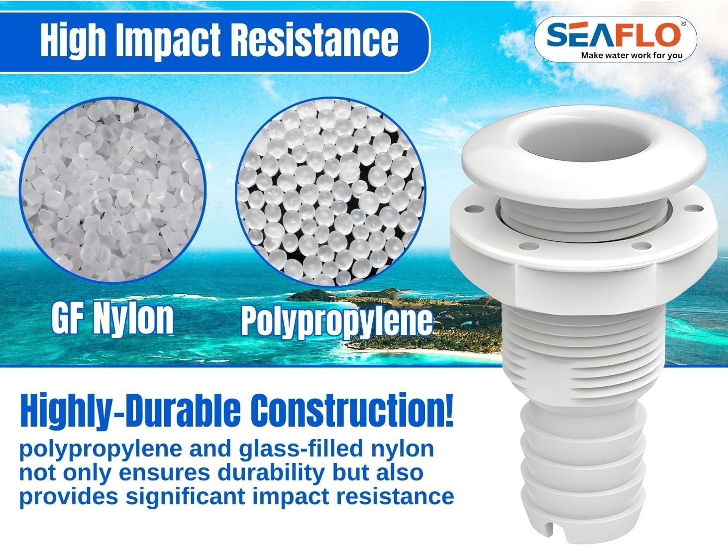 SEAFLO 1-1/8″ White (10-Pack) Thru Hull Check Valve Polypropylene Glass-Filled