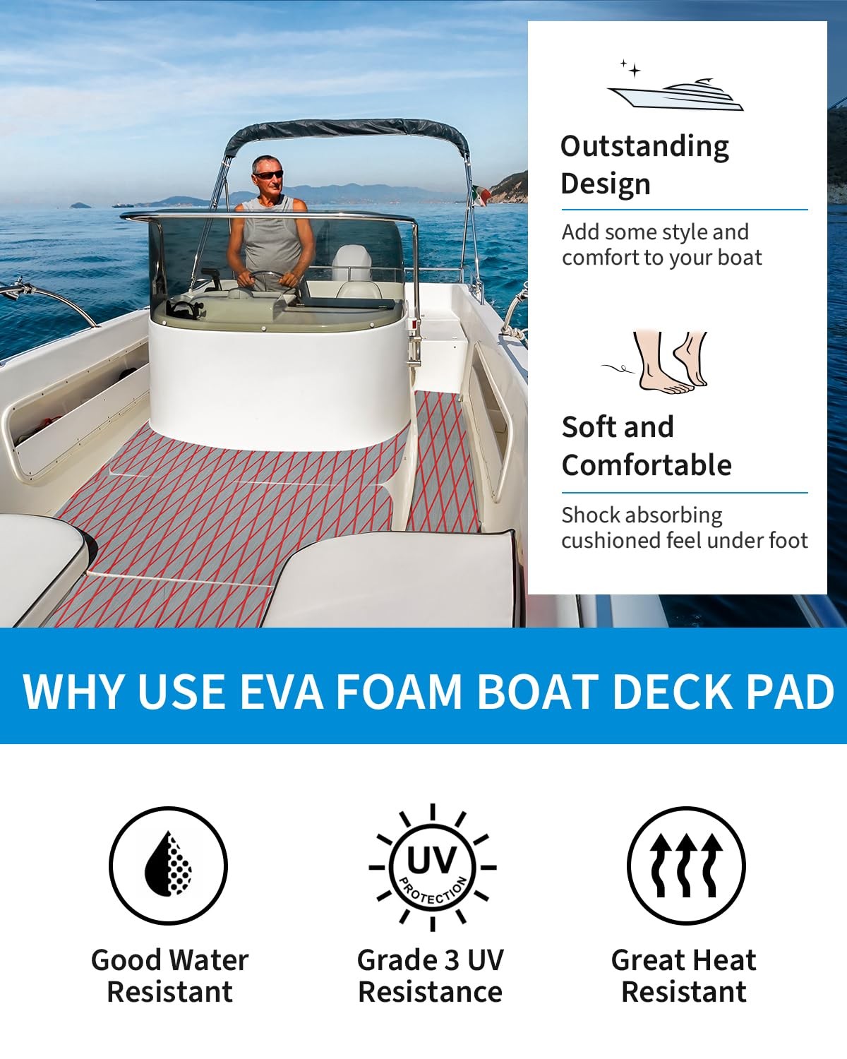 Oceanbroad Cnc Cut Boat Flooringself-Adhesive 96X22.5 Gray/Redlines