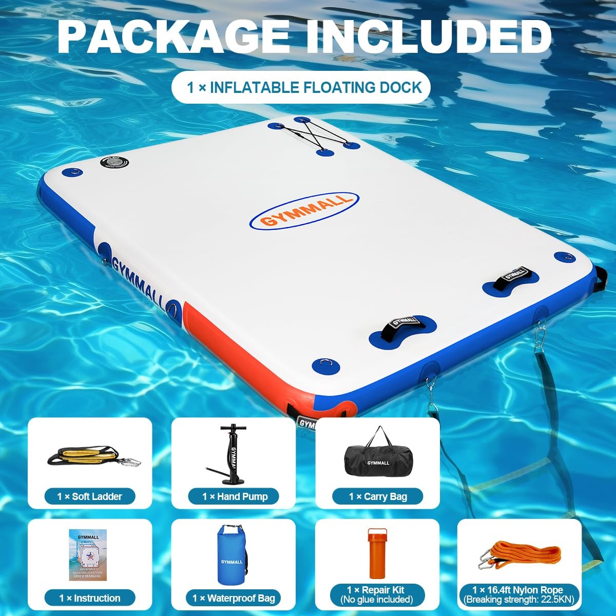 GYMMALL Inflatable Floating Dock Platform 6ft x 5ft 6in Thick None-Slip Surface