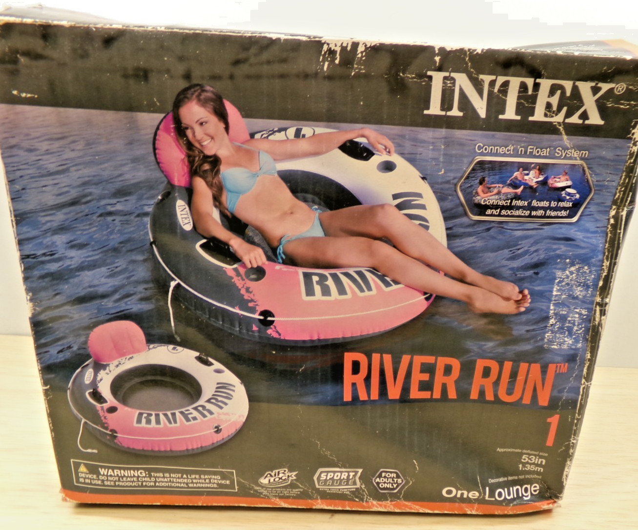 Intex River Run I 53 inch Diameter Inflatable Sport Lounge Water Float