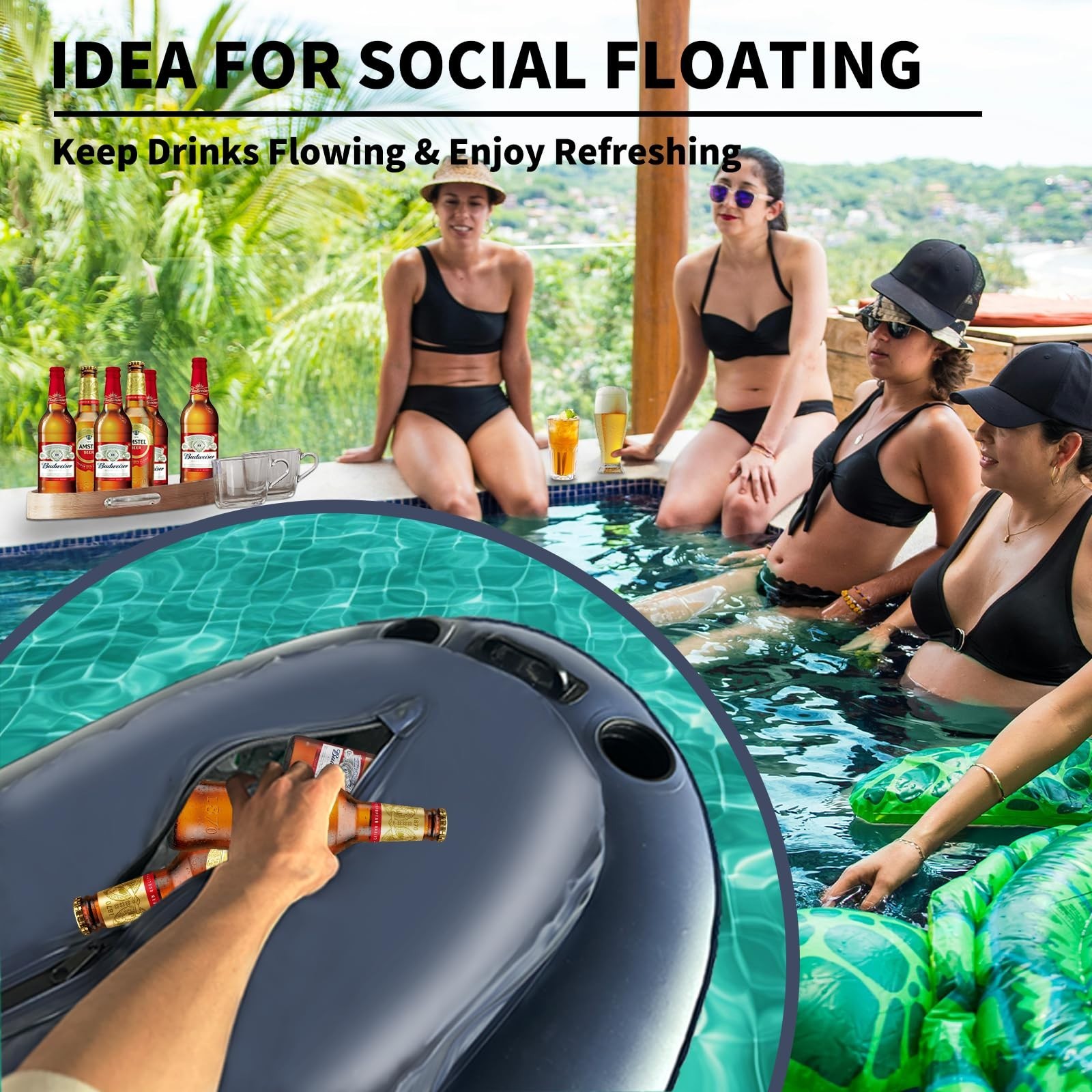 40 QT Inflatable Kayak Cooler Float with Tow Rope – Heavy Duty PVC, 4 Cup Holder