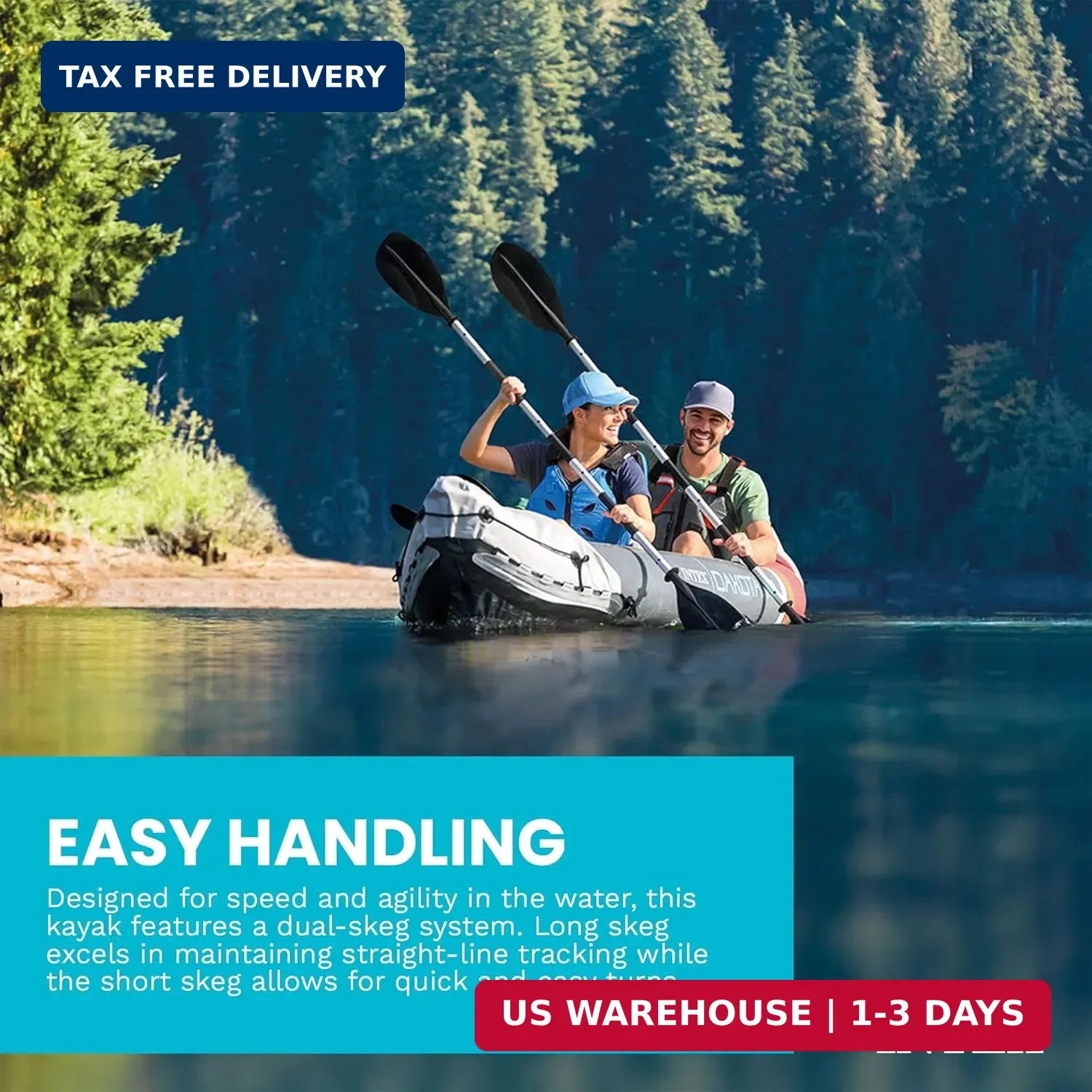 2-Person Inflatable Kayak Set, Dakota K2 with 86in Oars and Pump