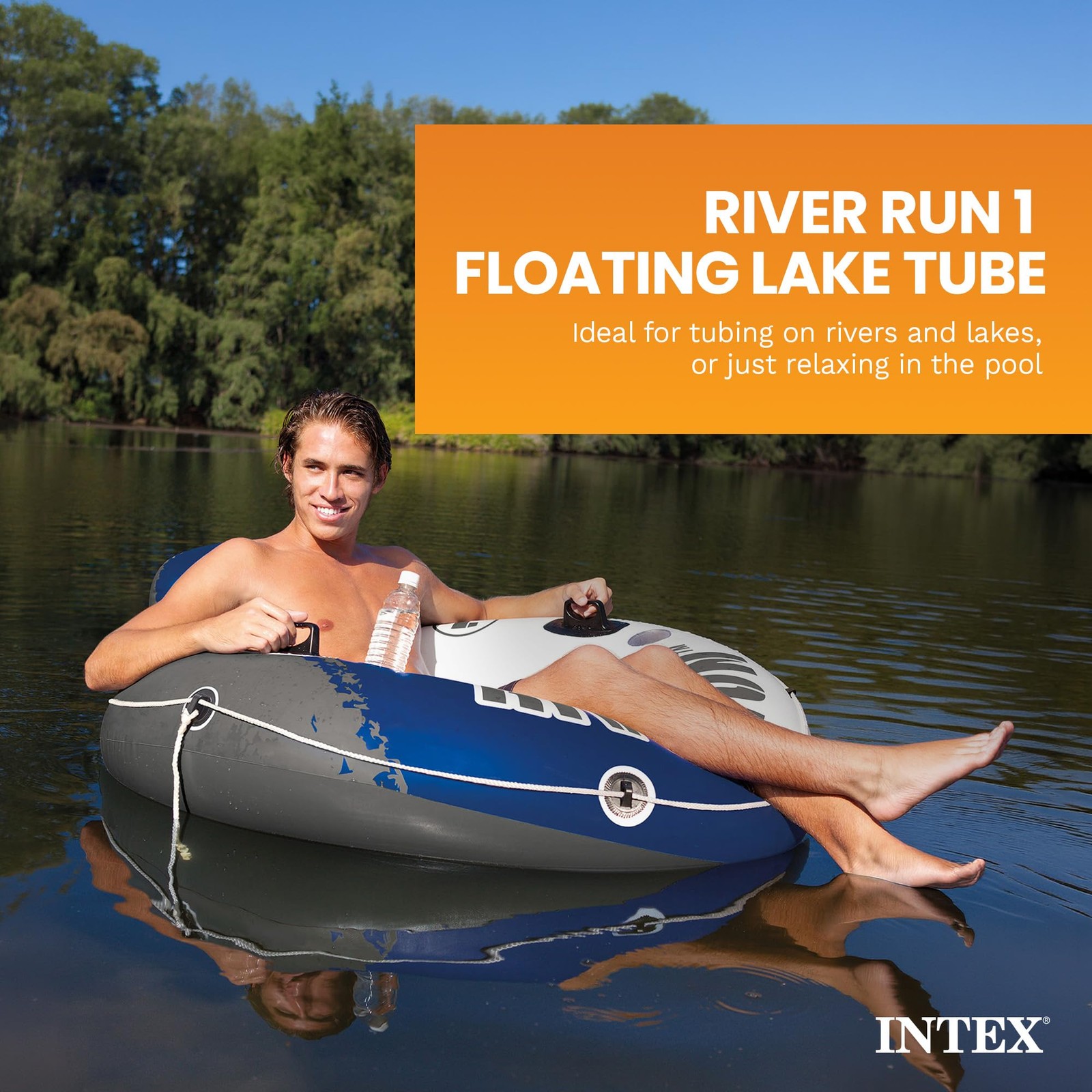 INTEX 58825EP River Run 1 Inflatable Floating Lounge: 1 Pack, Blue