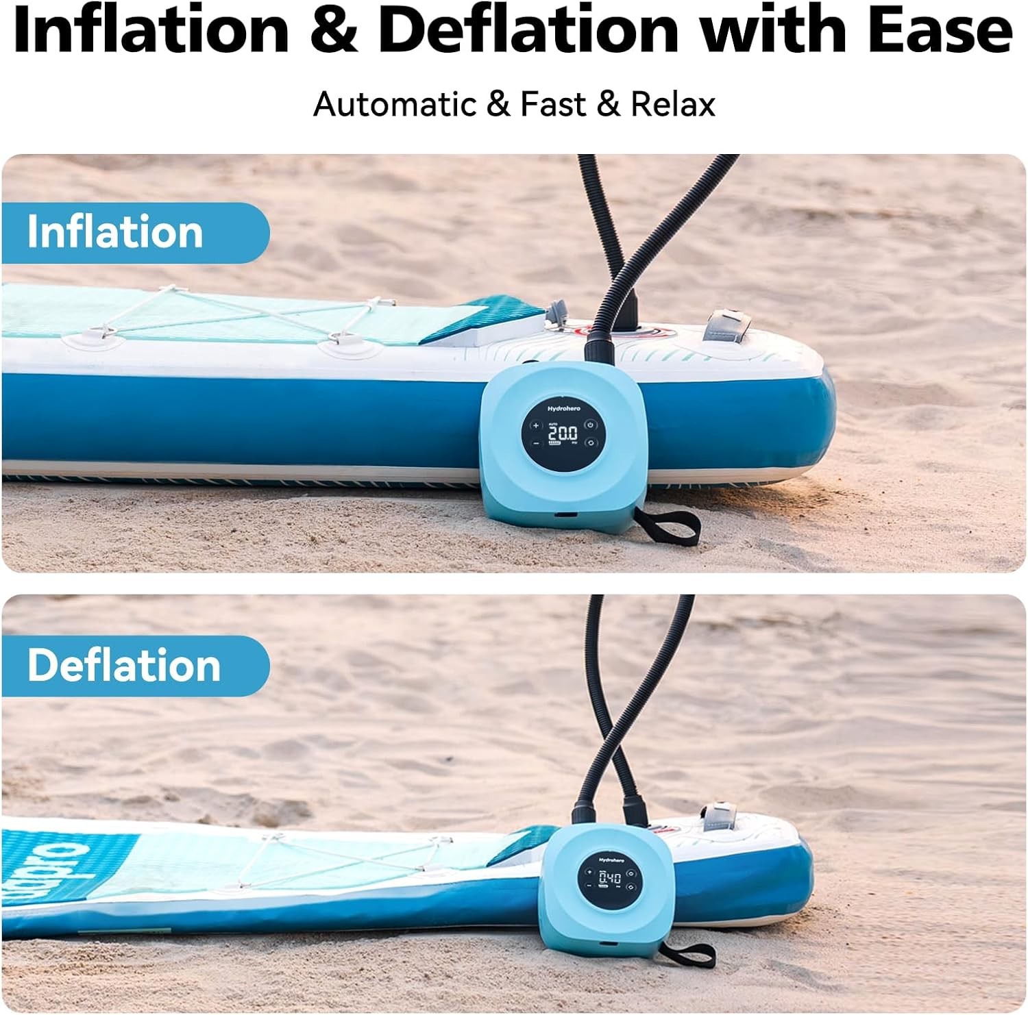 Hydrohero Electric SUP Pump — Rechargeable 20 PSI High-Pressure SUP Inflator