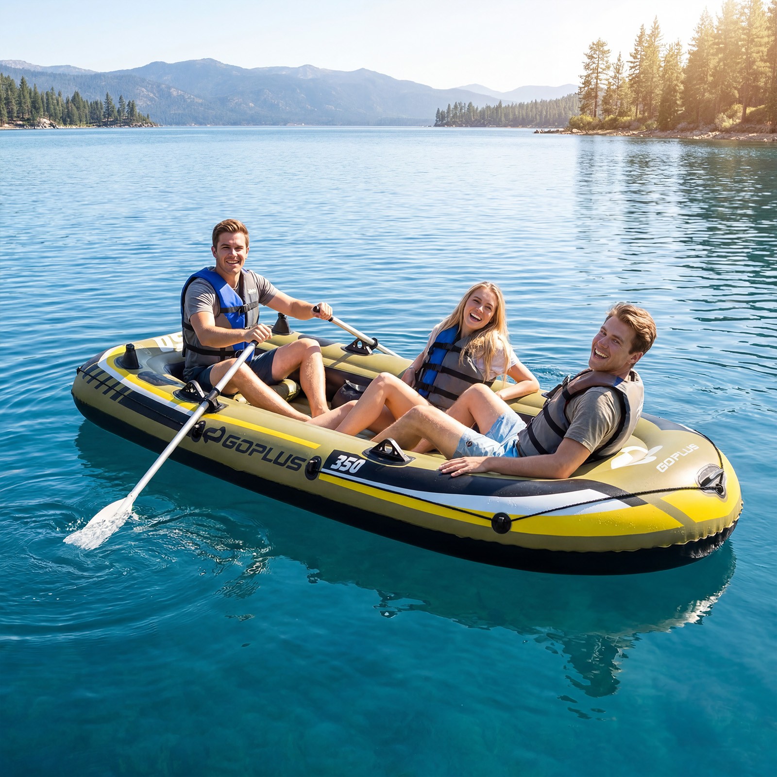 Heavy-Duty Inflatable Boat 4-Person Fishing Raft Set for 3 Adults and 1 Kid