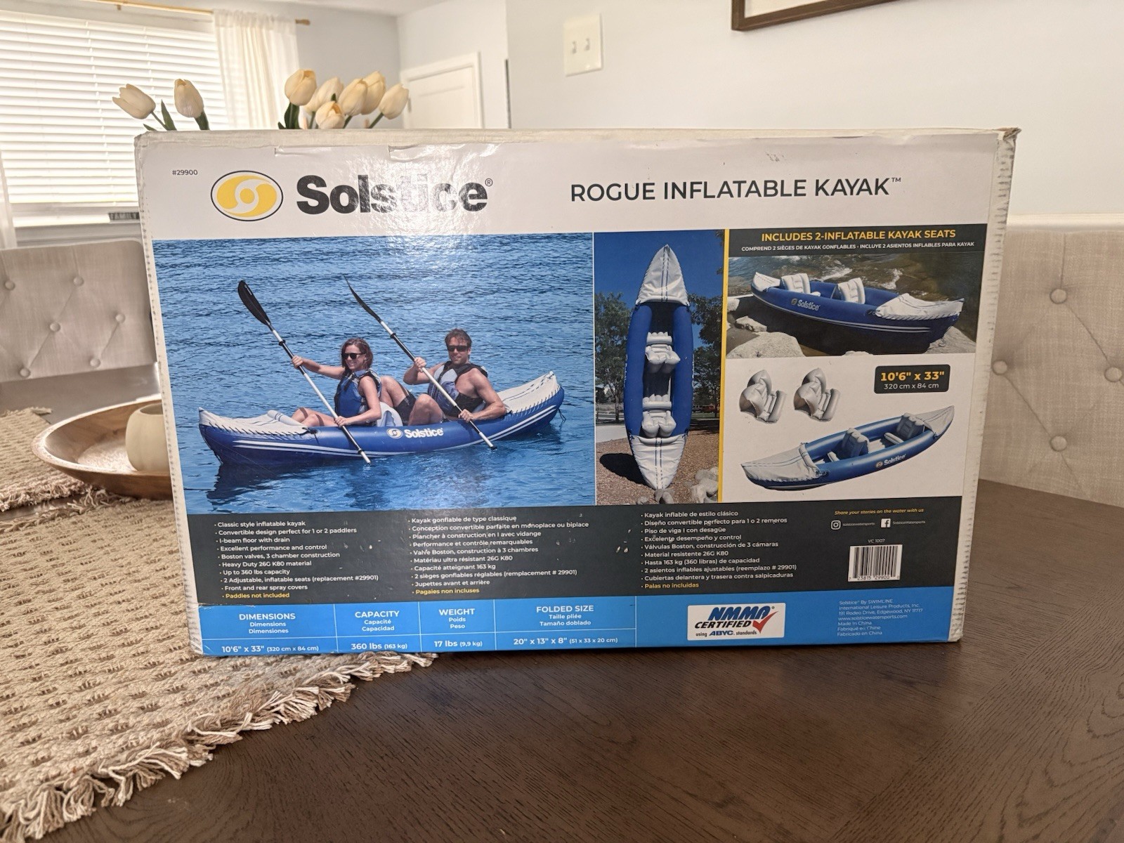 Solstice 29900 Rogue 1 or 2 Person Inflatable Convertible Kayak – Blue/White