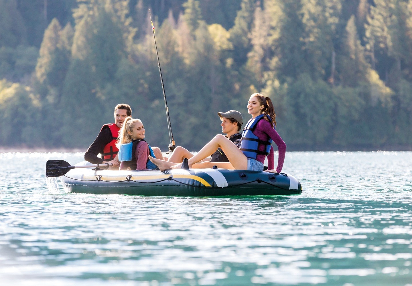 Intex Seahawk 4 Inflatable Boat Set with Aluminum Oars and Pump