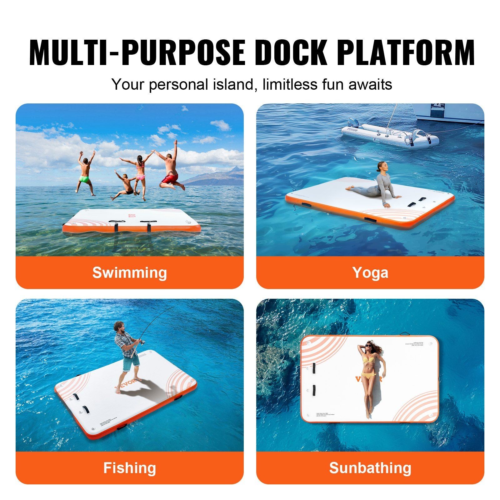 Inflatable Floating Dock 8x5ft, PVC Non-Slip, w/ Ladder & Anchors