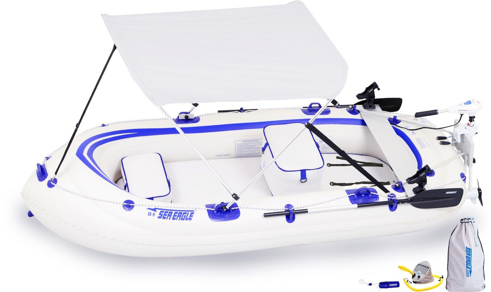 Sea Eagle SE9 Fish-n-Troll Watersnake Motor Canopy Pkg Inflatable Boat Tender