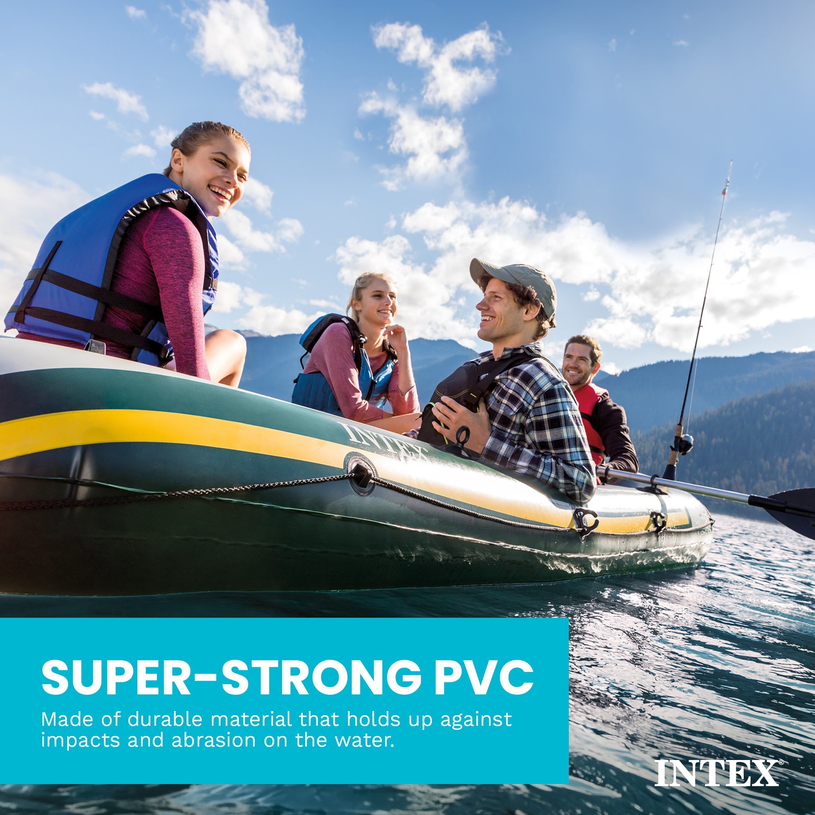 Intex Seahawk 4 Inflatable 4 Person Floating Boat Raft Set with Oars & Air Pump
