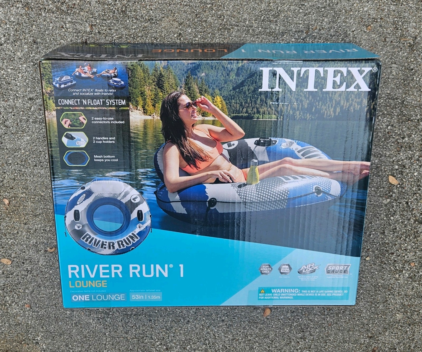 Intex RIVER RUN 1 LOUNGE Inflatable Water Float, 53” Diameter, Blue/White 🆕