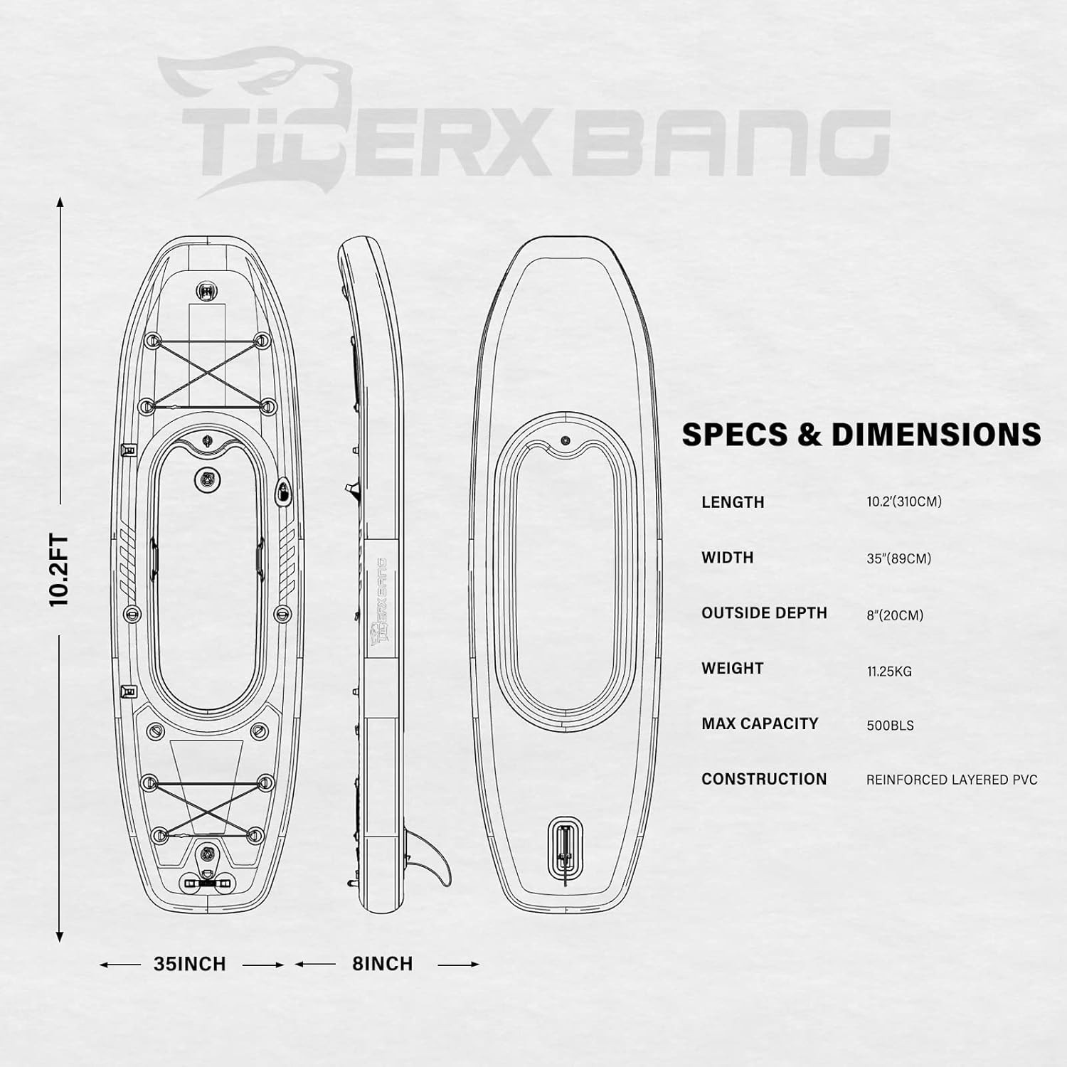 10.2’X35»X8» INFLATABLE KAYAK WITH DETACHABLE SEAT, SUP-KAYAK SET