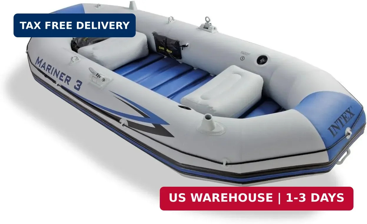 Mariner Inflatable Fishing Boat Set SuperTough PVC Oars Pump Rod Holders New