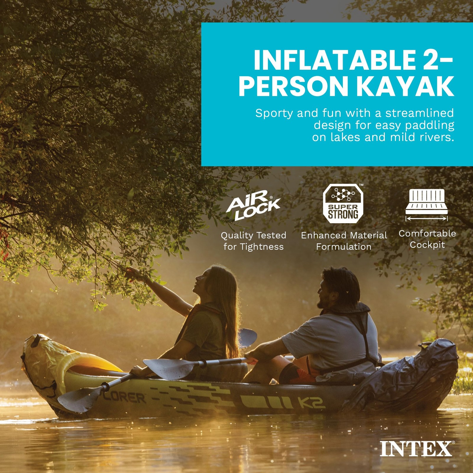 Intex 2-Person Inflatable Kayak Set w/ Pump, Aluminum Oars, Adjustable Seats